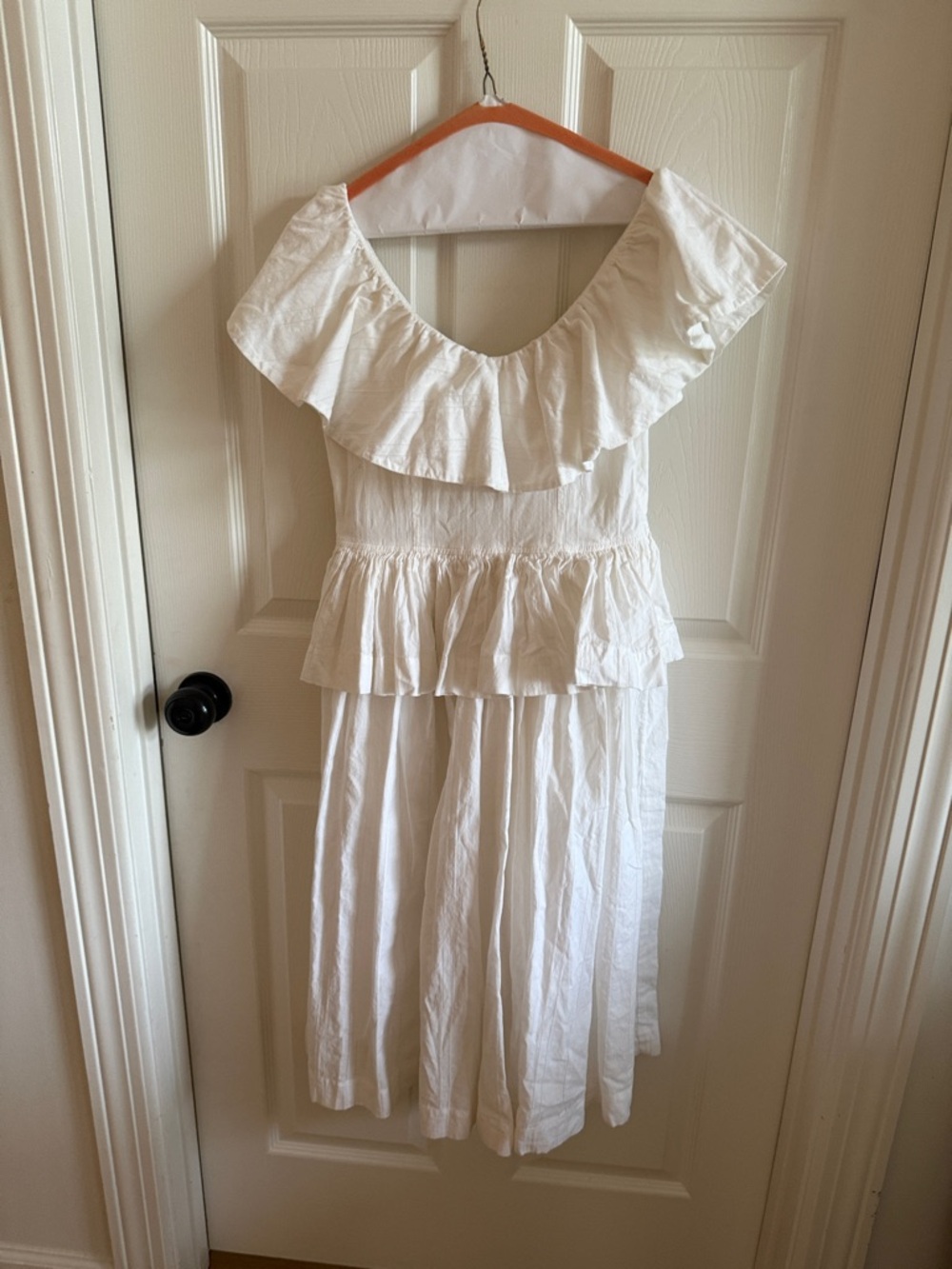 White Ruffle Off-Shoulder Midi Dress